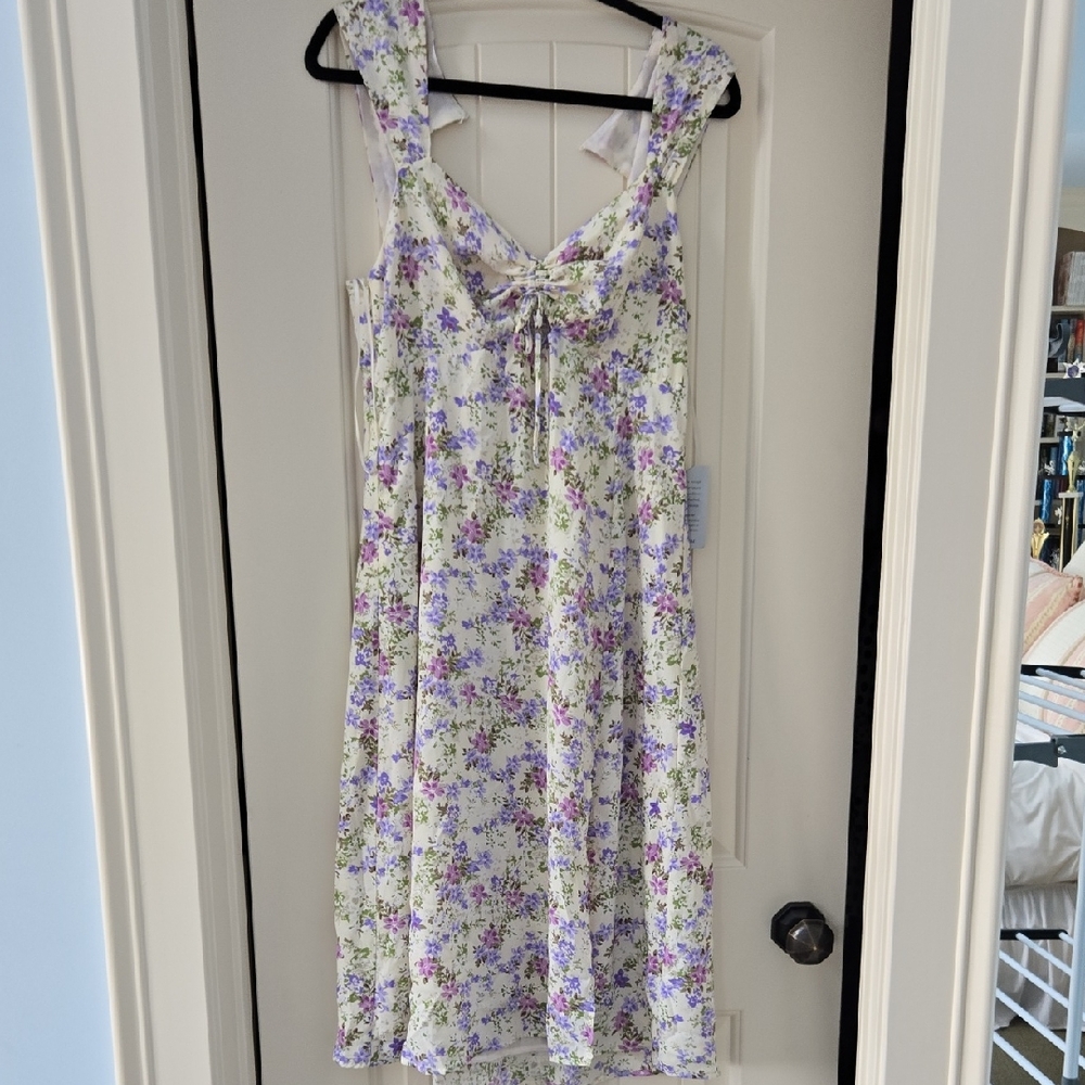 Astr Lavender and Cream Floral Midi Dress